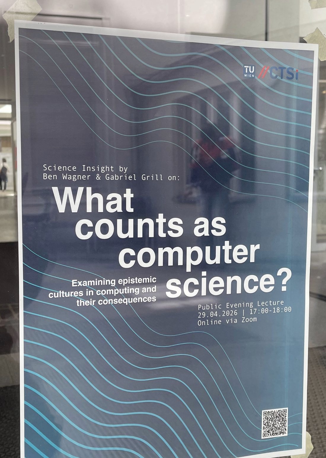 Poster for the Public Evening Lecture "What counts as computer science?" on the TU Wien campus